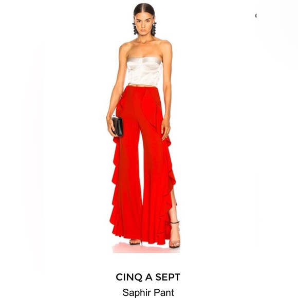 Cinq A Sept Women’s Chic Saphir Pant Grenadine Ruffle Palazzo Party NWT Size 0 - Picture 1 of 13